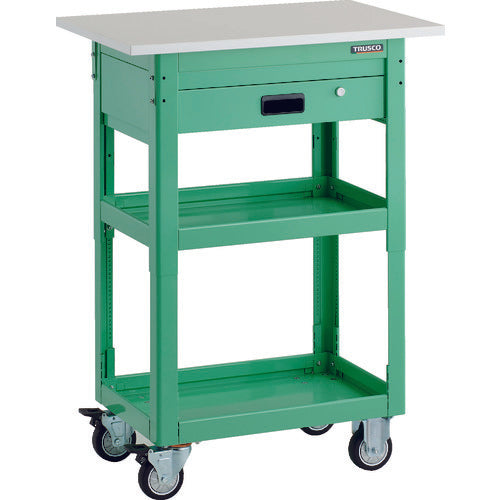 TRUSCO Tool Wagon Dolphin Height Adjustable with Top 750 x 500 1 Drawer Young Green Urethane Wheels DLWS-A963TVU-YG 1 Unit