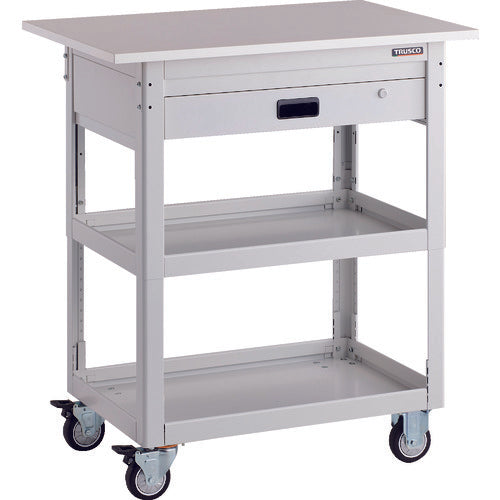 TRUSCO Tool Wagon Dolphin Height Adjustable with Top 900 x 600 1 Drawer White Urethane Wheels DLWS-A973TVU-W 1 Unit