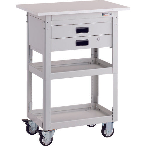 TRUSCO Tool Wagon Dolphin Height Adjustable with Tabletop 750 x 500 2 Drawers White Urethane Wheels DLWS-A963TXU-W 1 Unit