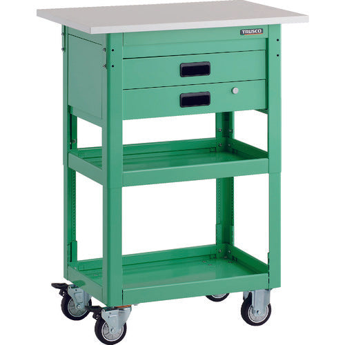 TRUSCO Tool Wagon Dolphin Height Adjustable with Tabletop 750 x 500 2 Drawers Young Green Urethane Wheels DLWS-A963TXU-YG 1 Unit