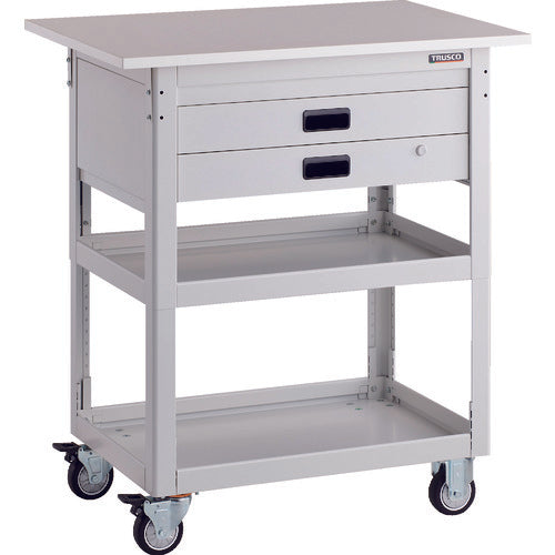 TRUSCO Tool Wagon Dolphin Height Adjustable with Top 900 x 600 2 Drawers White Urethane Wheels DLWS-A973TXU-W 1 Unit