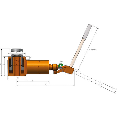 Simson compact jack, stroke 30mm, maximum capacity 10t, hollow piston, 1030H, 1 unit