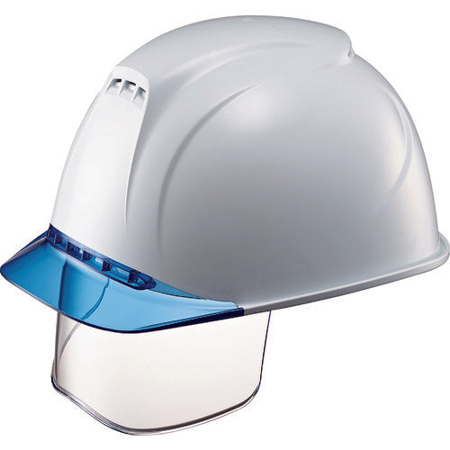 タニザワ　エアライト搭載ヘルメット（透明バイザータイプ・溝付・通気孔付・ワイドシールド付）　ＳＴ＃１８３０ＶＪ−ＳＥ（ＥＰＡ）　透明バイザー：ブルー／帽体色：白　　　　　1830VJ-SE-V5-W1-J　1 個