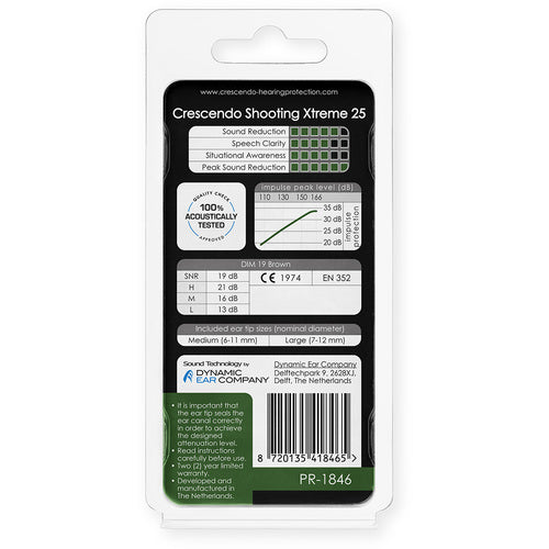 Crescendo Earplugs Noise Absorption Filter Shooting NRR 13dB PR-1846 1 S
