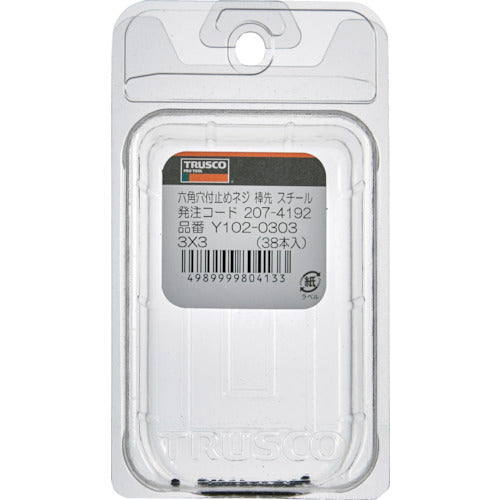 ＴＲＵＳＣＯ　六角穴付止めねじ　棒先　スチール　Ｍ３×３　３８本入　Y102-0303　1 PK