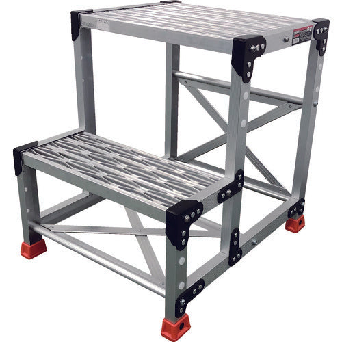 ＴＲＵＳＣＯ　作業用踏台　アルミ製・グレーチング仕様　ＳＵＳ金具　２段　高さ０．６ｍ　天板５００×４００　TSFGR-256　1 台