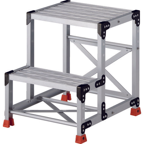 ＴＲＵＳＣＯ　作業用踏台　アルミ製・グレーチング仕様　ＳＵＳ金具　２段　高さ０．６ｍ　天板５００×４００　TSFGR-256　1 台