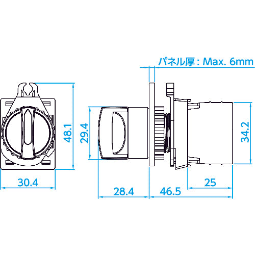 ＴＲＵＳＣＯ　セレクタスイッチ　Φ２５　４５°３ノッチ　２ａ　赤　25S-453-2A-R　1 個