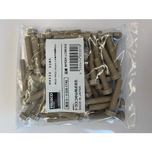 ＴＲＵＳＣＯ　ポリエーテルエーテルケトン（ＰＥＥＫ）六角穴付低頭ボルト　Ｍ４Ｘ２５　５０本入　BPEEK-LCM4X25　1 袋