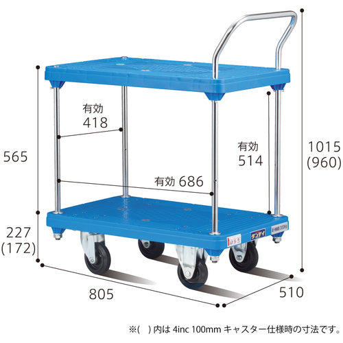 ダンディ　プラスチック台車　ダンディＰシリーズ　タイプＰＨ　２段テーブル片ハンドル式　Ｗ８０５×Ｄ５１０　PH-BT2　1 台