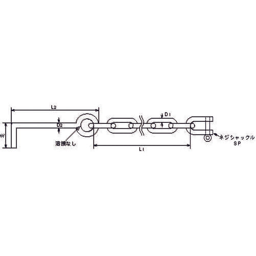 ＴＲＵＳＣＯ　ステンレス　アンカー付きチェーン　５ｍｍ　チェーン長さ５００ｍｍ　TGCH-5　1 個