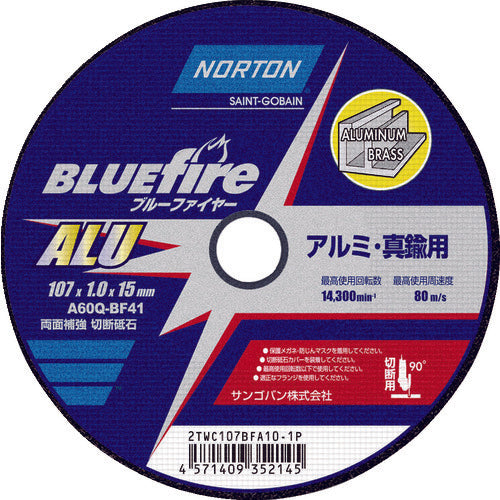 ＮＯＲＴＯＮ　切断砥石　ブルーファイヤ―ＡＬＵ（アルミ）　１０７ｍｍ×１．０ｍｍ　2TWC107BFA101P　10 枚
