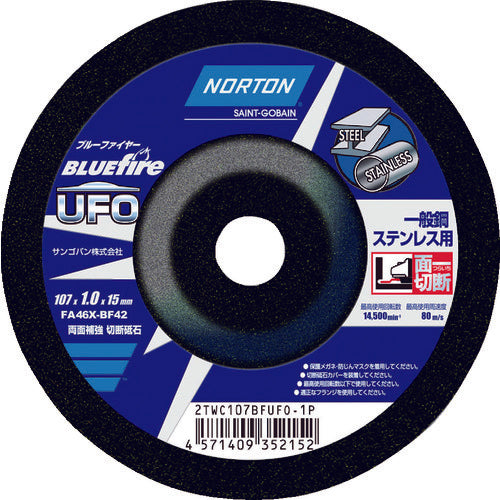 ＮＯＲＴＯＮ　オフセット型切断砥石　ブルーファイヤ―ＵＦＯ　１０７ｍｍ×１．０ｍｍ　2TWC107BFUFO1P　10 枚