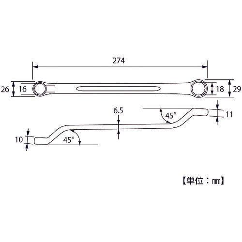 ＴＯＰ　両口メガネレンチ（４５°型長型）　TM-16X18　1 丁