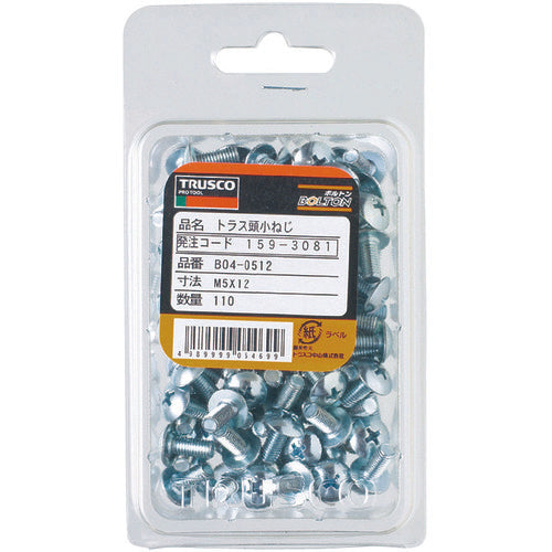 ＴＲＵＳＣＯ　トラス頭小ねじ　ユニクロ　全ネジ　Ｍ３×５　２６０本入　B04-0305　1 PK