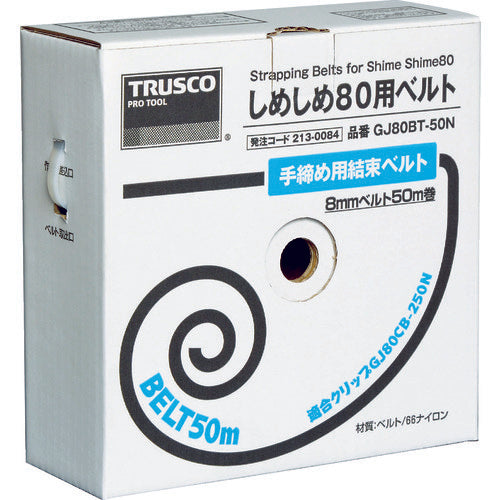 TRUSCO Hand Tightening Binding Belt, Tightening Belt for 80, Width 8 x 50 m, White, GJ80BT-50N, 1 Roll