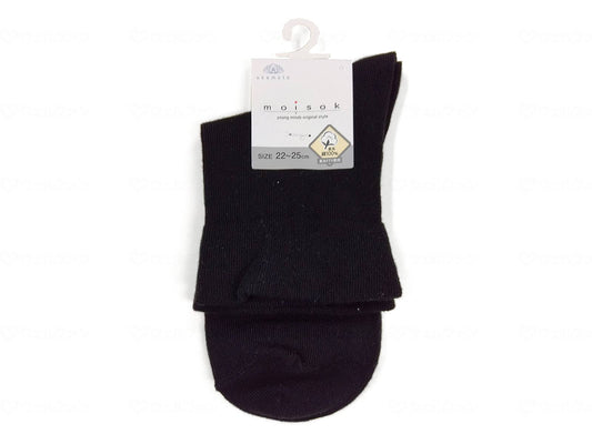 Okamoto Women's MOISOK plain deep-mouthed 12cm long knee-length cotton socks, black, 22-25cm