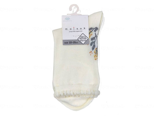 Okamoto Women's MOISOK Mimosa Pattern Toe and Heel 15cm Length Crew Socks Ivory 22-25cm