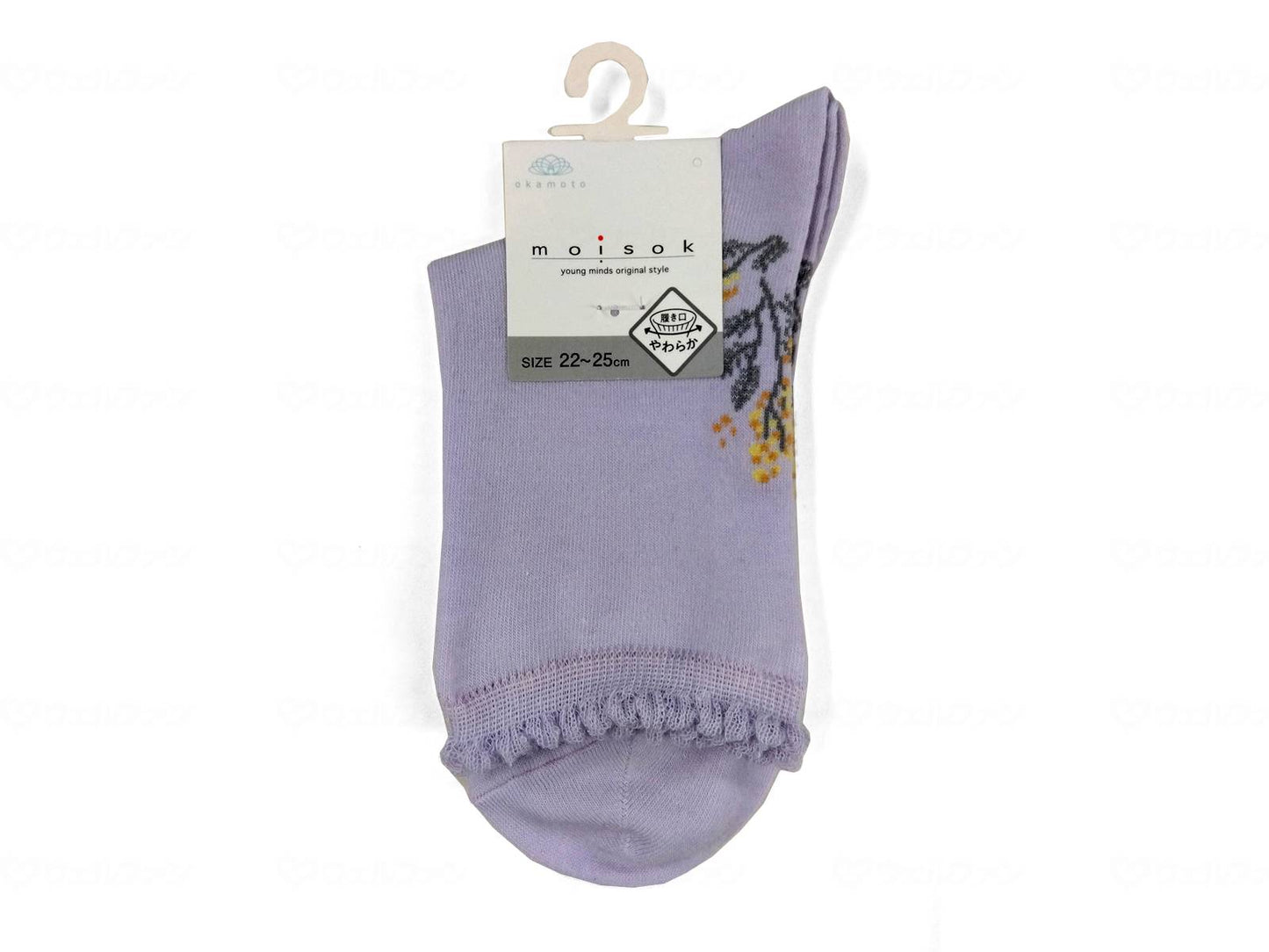 Okamoto Women's MOISOK Mimosa Pattern Toe and Heel 15cm Length Crew Socks Purple 22-25cm