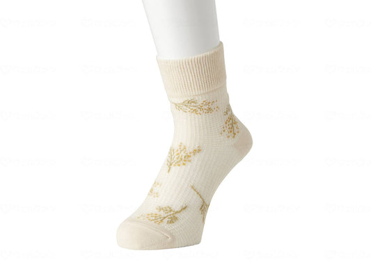 Okamoto Ladies' Comfortable Mimosa Stretch Cotton Socks, Ivory, 21-25cm