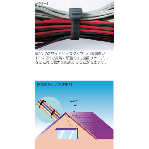 ＴＲＵＳＣＯ　ケーブルタイ　幅３．６ｍｍＸ１５０ｍｍ　最大結束Φ３６　耐候性　TRCV-150W　1 袋