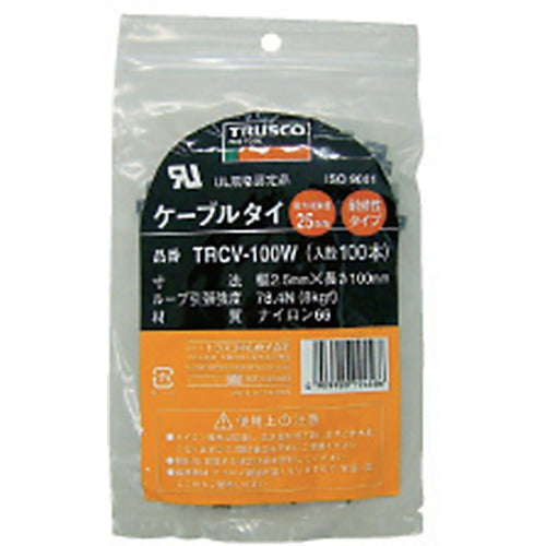 ＴＲＵＳＣＯ　ケーブルタイ　幅３．６ｍｍＸ２０３ｍｍ　最大結束Φ５２　耐候性　TRCV-200AW　1 袋