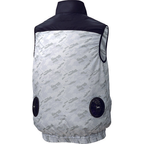 空調服　ポリエステル製カジュアル空調ベストウェアのみネイビー×薄グレーカモＬＬ　KU92020-C16-S4　1 着