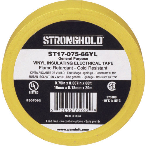 ストロングホールド　ＳｔｒｏｎｇＨｏｌｄビニールテープ　一般用途用　黄　幅１９．１ｍｍ　長さ２０ｍ　ＳＴ１７−０７５−６６ＹＬ　ST17-075-66YL　1 袋