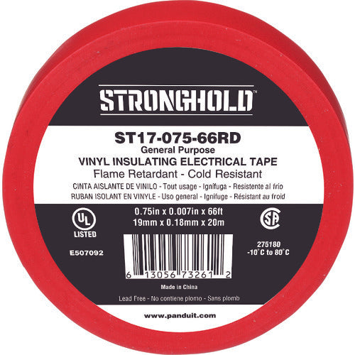 ストロングホールド　ＳｔｒｏｎｇＨｏｌｄビニールテープ　一般用途用　赤　幅１９．１ｍｍ　長さ２０ｍ　ＳＴ１７−０７５−６６ＲＤ　ST17-075-66RD　1 袋