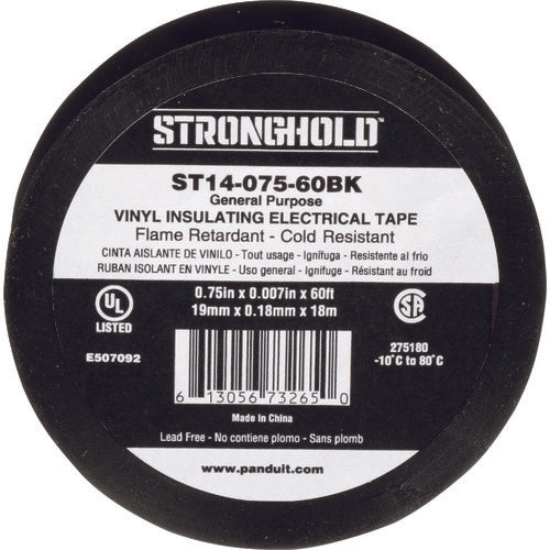 ストロングホールド　ＳｔｒｏｎｇＨｏｌｄビニールテープ　一般用途用　黒　幅１９．１ｍｍ　長さ１８ｍ　ＳＴ１４−０７５−６０ＢＫ　ST14-075-60BK　1 袋