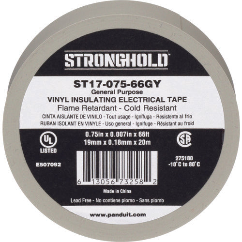 ストロングホールド　ＳｔｒｏｎｇＨｏｌｄビニールテープ　一般用途用　グレー　幅１９．１ｍｍ　長さ２０ｍ　ＳＴ１７−０７５−６６ＧＹ　ST17-075-66GY　1 袋