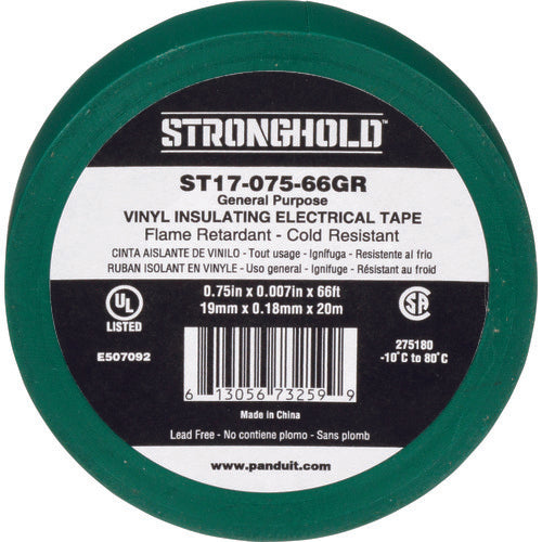 ストロングホールド　ＳｔｒｏｎｇＨｏｌｄビニールテープ　一般用途用　緑　幅１９．１ｍｍ　長さ２０ｍ　ＳＴ１７−０７５−６６ＧＲ　ST17-075-66GR　1 袋