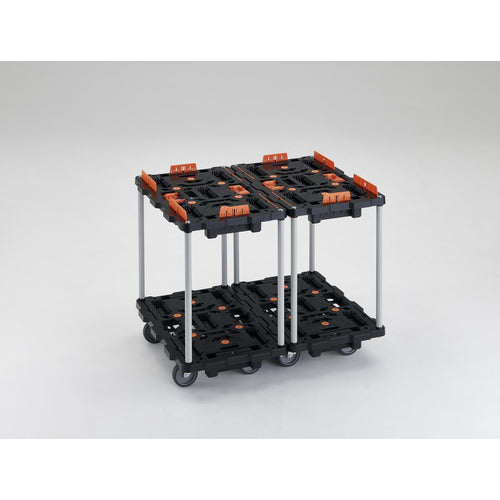 ＴＲＵＳＣＯ　連結式樹脂製２段台車　ビートル　７００Ｘ４５０　自在５輪　コボレ止めセット　とめたろう付　ハンドルなし　BT720KJ5-E100T　1 台