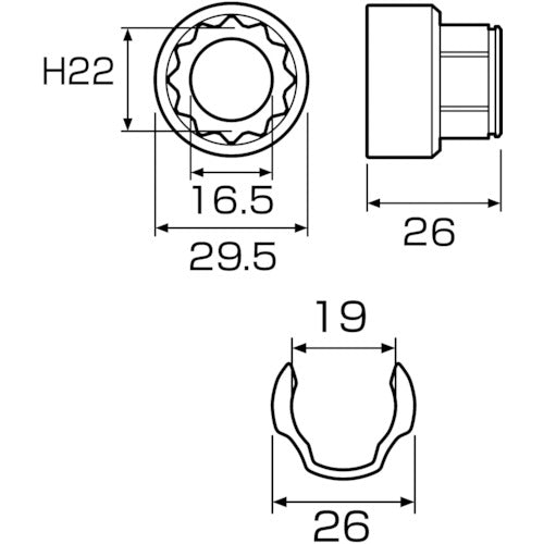 アネックス　オフセットアダプター用ソケット２２ｍｍ　AOA-1922　1 個