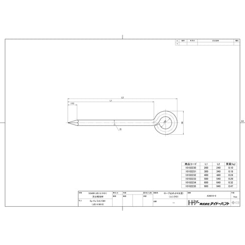 ＤＡＩＤОＨＡＮＴ　ロープ止め　丸型　９Ｘ２００　（ユニクロ）　10102230　1 本