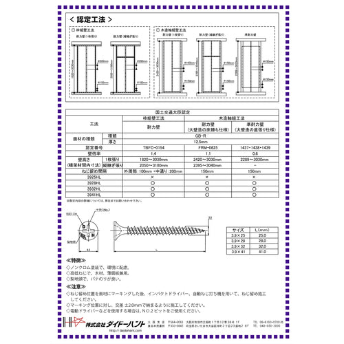DAIDOHANT 작은 상자 컬러 석고 보드 나사 HL 3.9 × 32 (약 800 개 입) 00045757 1 상자