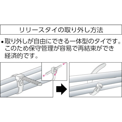 ＴＲＵＳＣＯ　リリースタイ　幅３．６ｍｍＸ１００ｍｍ　最大結束Φ２５　耐候性　TRRCV-100W　1 袋