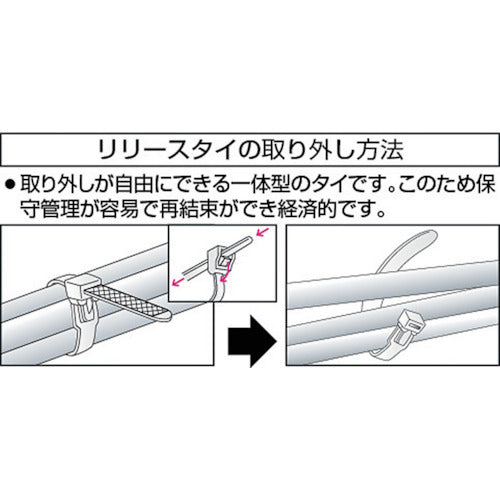 ＴＲＵＳＣＯ　リリースタイ　幅３．６ｍｍＸ１００ｍｍ　最大結束Φ２５　耐候性　TRRCV-100W　1 袋