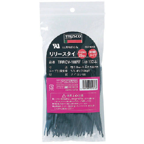 ＴＲＵＳＣＯ　リリースタイ　幅４．７ｍｍＸ１５０ｍｍ　最大結束Φ３９　耐候性　TRRCV-150W　1 袋