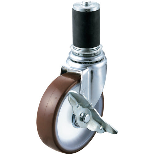 YUEI Insertable Caster, Urethane, Wheel Diameter 100mm, with Stopper, E Type, ETF-S Type, Pipe Diameter 35, ETF-100URS-35P, 1 Piece