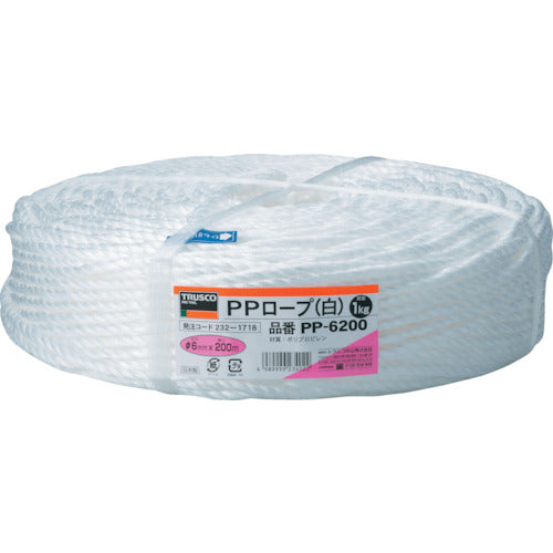 ＴＲＵＳＣＯ　ＰＰロープ　幅６ｍｍＸ長さ２００ｍ　白　PP-6200　1 巻