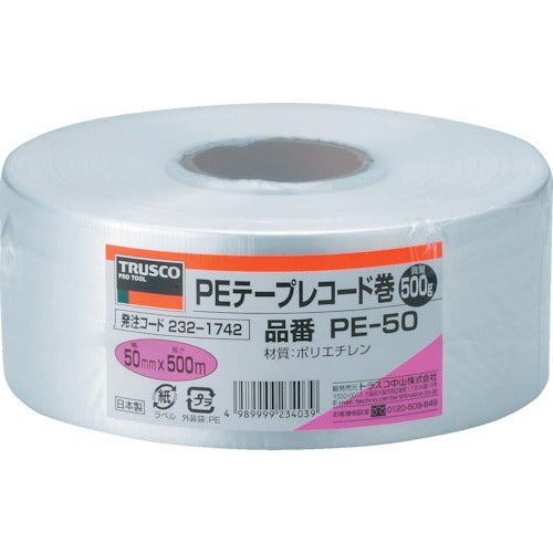 ＴＲＵＳＣＯ　ＰＥテープ　幅５０ｍｍＸ長さ５００ｍ　白　PE-50　1 巻