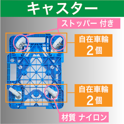 ＴＲＵＳＣＯ　樹脂製平台車　連結式ルートバン　メッシュタイプ　６１５Ｘ４１５　ナイロン車輪　４輪自在　ストッパー付　青　MPK-600NJS-B　1 台