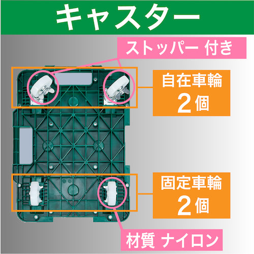 ＴＲＵＳＣＯ　樹脂製平台車　連結式ルートバン　５１５Ｘ３８５　ナイロン車輪　ストッパー付　緑　MPB-500NS-GN　1 台