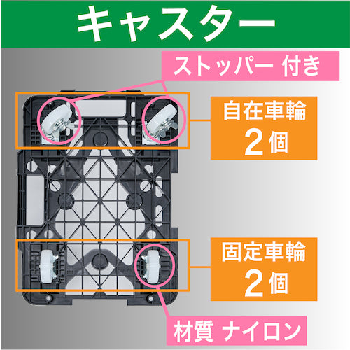 ＴＲＵＳＣＯ　樹脂製平台車　連結式ルートバン　メッシュタイプ　５１５Ｘ３８５　ナイロン車輪　自在側ストッパー付　黒　MPK-500NS-BK　1 台