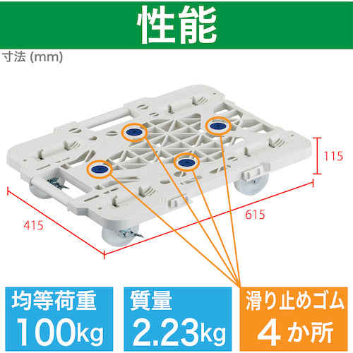ＴＲＵＳＣＯ　樹脂製平台車　連結式ルートバン　メッシュタイプ　６１５Ｘ４１５　ナイロン車輪　４輪自在　ストッパー付　白　MPK-600NJS-W　1 台
