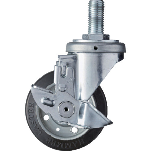 ハンマー　ねじ込み式　旋回式ゴムキャスター　１００ｍｍ　ストッパー付　413SA-R100　1 個