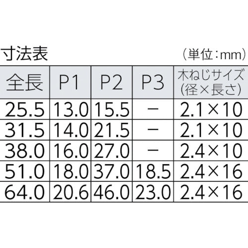 ＴＲＵＳＣＯ　ステンレス製薄口蝶番　全長２５．５ｍｍ　（１０個入）　ST-550-25　1 袋