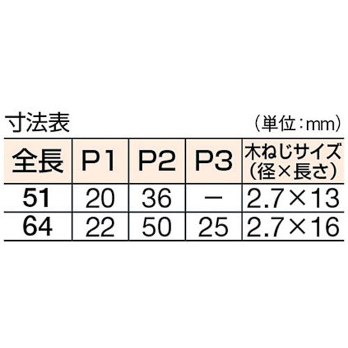 ＴＲＵＳＣＯ　ステンレス製中厚蝶番　全長５１ｍｍ　（１０個入）　ST-999-51HL　1 袋