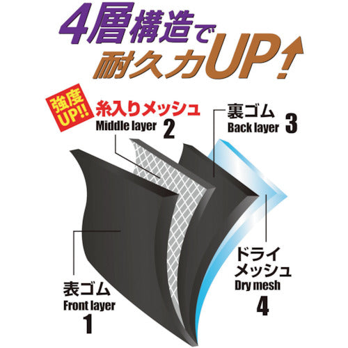 喜多　糸入り安全ゴム長靴（カバー付）　ＫＲ７２７０　ブラック　Ｌ（２５．５〜２６．０）　KR7270-BK-L　1 足